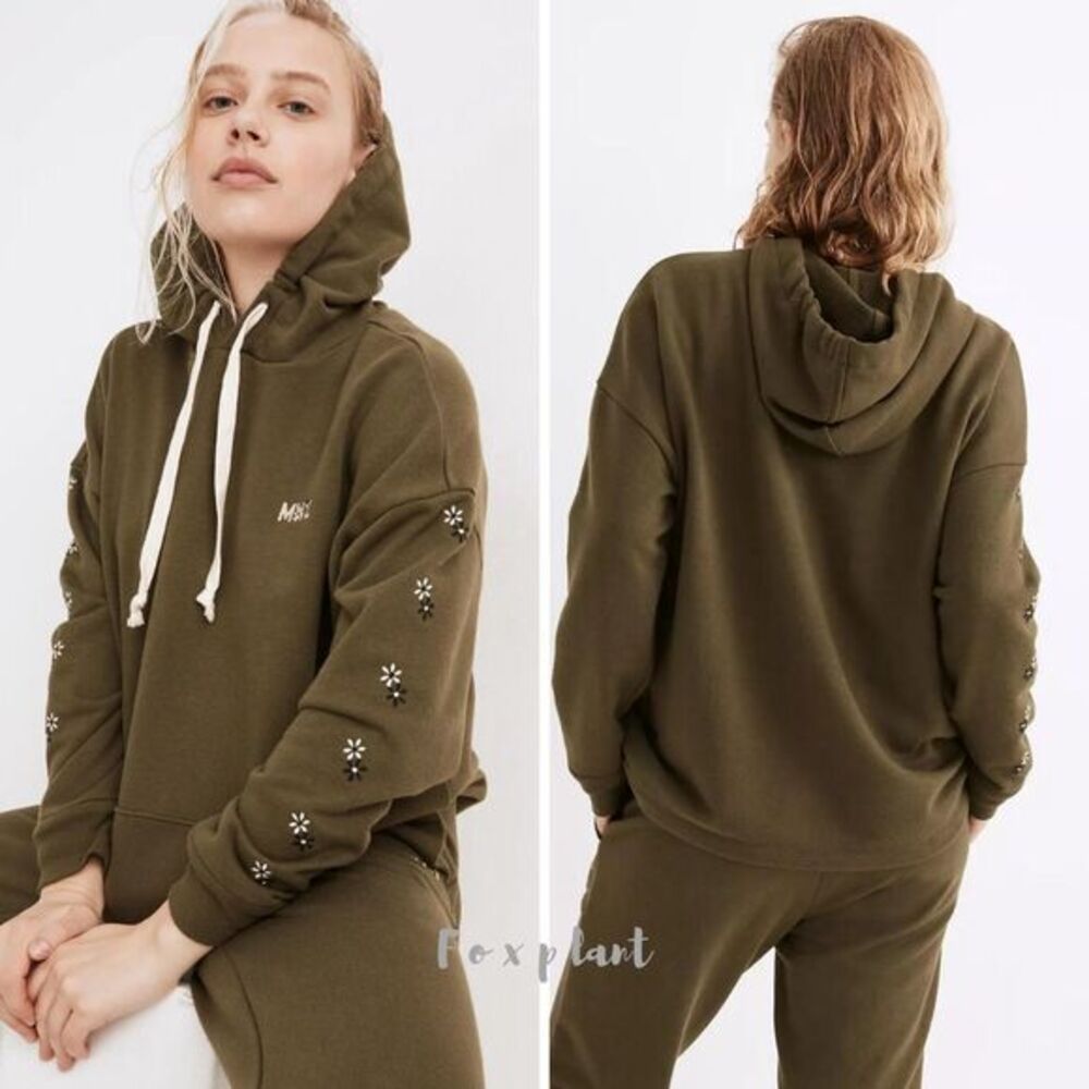 New! Madewell MWL Easygoing Hoodie Sweatshirt: Flower Embroidered, size S‎